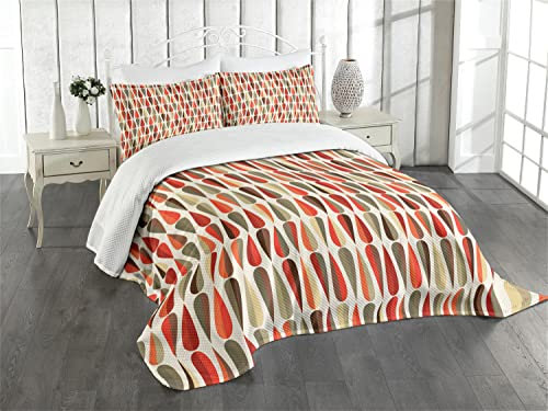 ABAKUHAUS Retro Tagesdecke Set, 70er Jahre Retro-Stil, Set mit Kissenbezügen Romantischer Stil, für Doppelbetten 264 x 220 cm, Mehrfarbig
