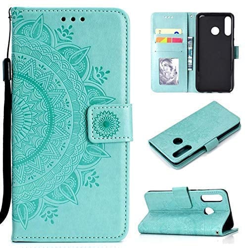 CoverKingz Handy Hülle kompatibel mit Huawei P30 Lite - Handyhülle mit Kartenfach Bookcover Case - Handy Tasche klappbar Motiv Mandala Grün