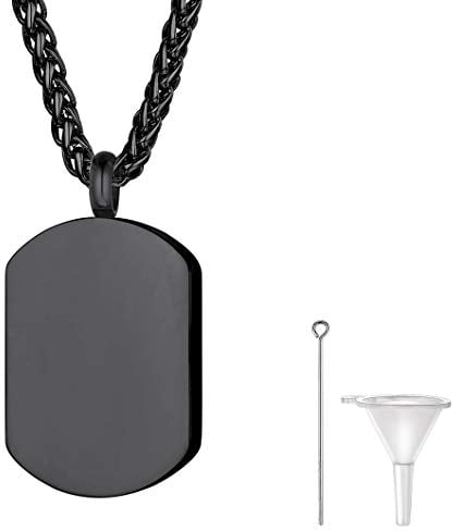 Richsteel Dog Tag Collar para Cenizas Colgante Acero Negro para Hombres Mujeres Cadena con Placa Militar