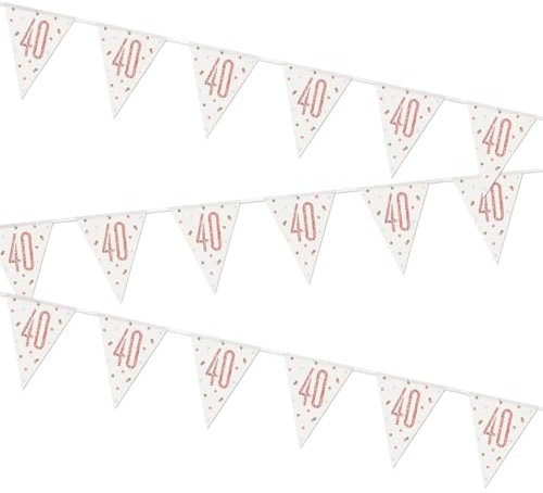 Stunning Rose Gold 40th Birthday Glitz Prismatic Flag Banner (274cm) - Perfect Celebration Decor for Birthday, Anniversary, & More - 1 Pc