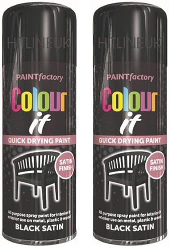 HitlineUK 2 x 400ML BLACK SPRAY PAINT FOR METAL FURNITURE PAINT SPRAY BLACK FURNITURE PAINT PLASTIC