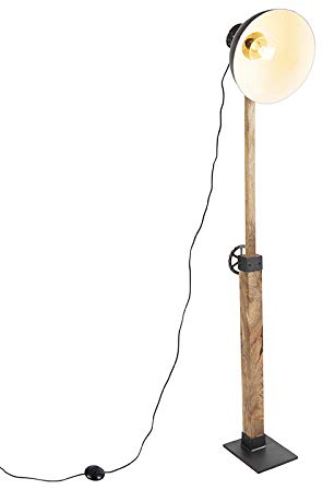 Qazqa - Industrie I Vintage I Industriestehlampe schwarz mit Mangoholz - Mangos I Wohnzimmer I Schlafzimmer - Länglich - LED geeignet E27