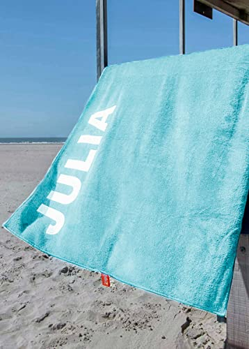 S< S< Strandtuch mit Name - personalisierte Bedrucking - XXL Saunatuch - Strandtuch 100x200 aus Baumwolle (Mint)