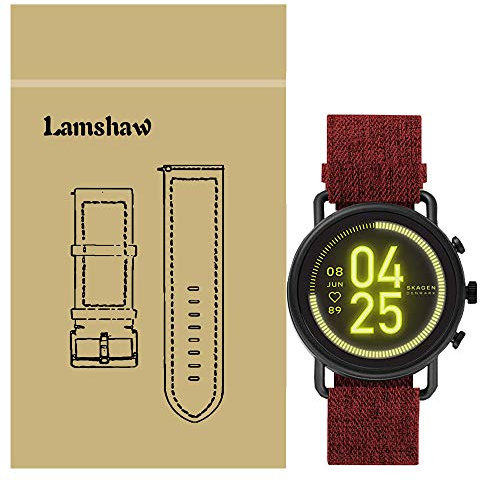 LvBu Armband Kompatibel für Skagen Falster 3, Nylon Strick Replacement Uhrenarmband für Skagen Falster 3 Smartwatch (Rot)