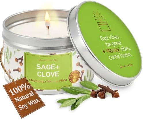 Magnificent 101 Duftkerze mit Salbei & Nelke – 170 g – 35 h – Sojawachs – Für Hausenergie-Reinigung & Manifestation – Aktiviert Ihre finanzielle Reise