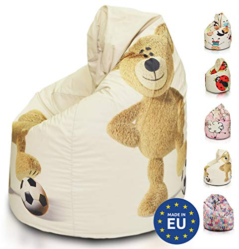 Ecopuf Sitzsack L Kids - Kindersitzsäcke aus Plüsch-Mikrofaser mit Anti-Verlust-Reissverschluss