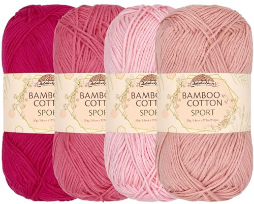 JubileeYarn Bamboo Cotton Sport Yarn - 50g/Skein - Shades of Pink - 4 Skeins