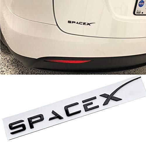 LCCDJ Spacex Aufkleber 3D Metall Auto Heck Kofferraum Emblem Aufkleber Abzeichen Aufkleber für Tesla Model S 3 X Dekoratives Zubehör,Schwarz