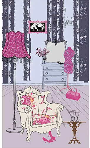 Papier peint intissé Baroque 250 cm X 150 cm - Décoration salon chic et élégante - Mélange couleurs fond violet - Illustration salon.