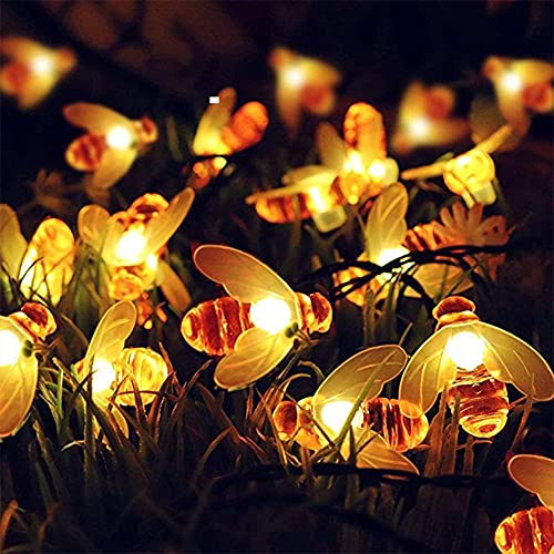 Solar Lichterkette Aussen, 7M 50 LED Biene Lichterketten 8 Modi Wasserdichte Außer/Innen Lichterketten Solar Lichter Beleuchtung für Garten,Terrasse,Bäume,Weihnachten,Hochzeiten,Partys, Warmweiß