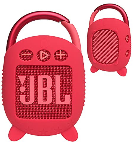 JCHPINE Silikon-Schutzhülle für JBL Clip 4 tragbaren Bluetooth-Lautsprecher, schützende Tragetasche für JBL Clip 4 tragbarer Bluetooth-Lautsprecher, Stand-Up-Halterung (rot)