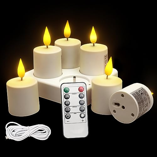 Yinuo Wiederaufladbare LED Teelichter mit Timerfunktion, Flackernde Flamme, Fernbedienung - Bad und Wohnzimmer Deko (6-Teiliges Set)