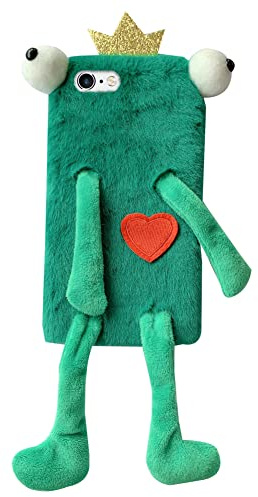 Uposao Compatible with iPhone 6S Plus Plush Case Cute Cartoon Frog Mobile Phone Case Fluffy Winter Warm Soft Case Shockproof TPU Silicone Case for Women Girls, Green