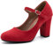 MAIERNISI JESSI Women's Closed Toe Ankle Strap Block Heel Round Toe Chunky High Heel Mary Jane Pumps, Suede Red, 12