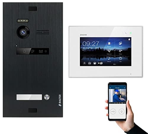 Nonic BALTER EVO Black Video-Türsprechanlage WLAN 1 Familienhaus (1x Türstation mit Kamera, 1x Touchscreen 7 Zoll WiFi Monitor, Smartphone APP Funktion, 2-Draht BUS, 150° Weitwinkel-Kamera, Türöffner)