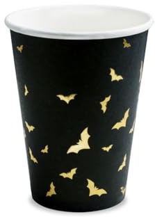 PartyDeco KPP20-EU1 - Becher / Trinkbecher aus Papier - Halloween - schwarz mit goldenen Fledermäusen - 220 ml (7.4 oz) - 6 Stk.