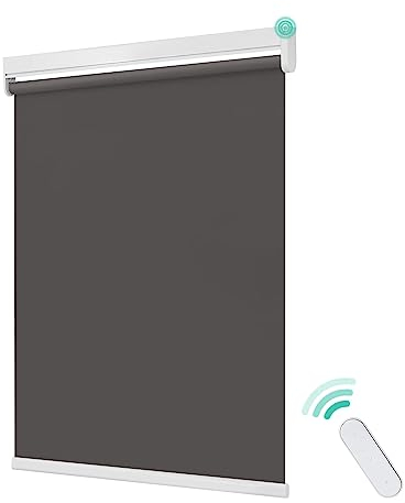 Allesin Stores Enrouleur Occultant Électriques avec ou sans Perçage, avec Moteur & Télécommande, pour fenêtre ou Porte, 100% Protection Solaire, Gris Foncé 90 x 150 cm (l x L)