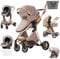 Prokoke Kinderwagen 3 in 1, Kinderwagen Set Einem Klick Faltbar, Kombikinderwagen 3 in 1 mit Umkehrbarem Zwei-Wege-Schub, Buggy Rahmen Aluminiumlegierung Baby Kleinkind Neugeborene (225 Khaki)