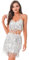 Freebily Damen Bauchtanz Kostüm sexy Quaste Pailletten Tanz Kleidung Set Neckholder BH Oberteil Hüfttuch Rock Gürtel Pole Dance Outfits Silber_E L