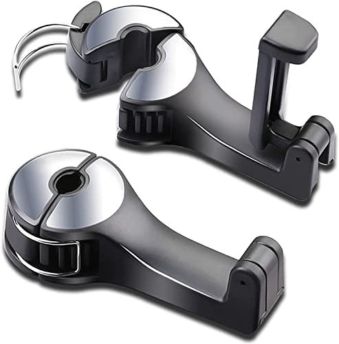PKKP 2 Stück Auto Kopfstützen Haken, Heckhaken für Autositze mit Handyhalterung, 360° Drehbar Universal Auto Rücksitz Kopfstütze Halter für Tasche, Geldbörse, Stoff, Lebensmittel, Silber