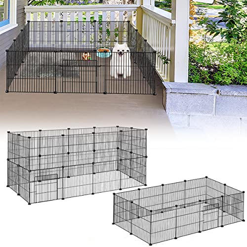 YUENFONG Freigehege Kaninchen Freilaufgehege Gittergehege Metallgitter Inkl. Tür, Meerschweinchen Kleintiergehege Nagergehege, für Außen und Innen, Kleintier(24 Stück, 142 x 72 x 72 cm)