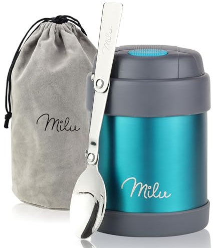 Milu Termo para Comida 300ml, 440ml, 450ml, 650ml, 800ml Taza Aislada, Botella de Acero Inoxidable Aislada para Alimentos, Beber y sopa de los niños de adultos A prueba de fugas Térmico (300ml/Verde)