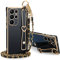 Mkej Frauen Handykette Samsung Galaxy S23 Ultra Hülle mit Verstellbarem Fingerhalter Ständer, Handyhülle mit Kette Abnehmbarem für Samsung S23 Ultra Herz Love Design Galvanik Hülle-Schwarzes Gold