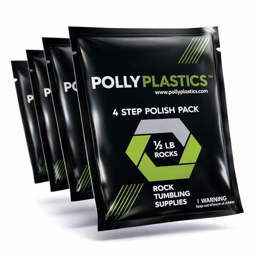 Polly Plastics Rock Tumbler Grit and Polish | 4-Steps Supplies for Tumbling and Polishing Stones and Gems | Professionals Adults and Kids | New Sachet Size for Enhanced Tumbling at Unbeatable Value