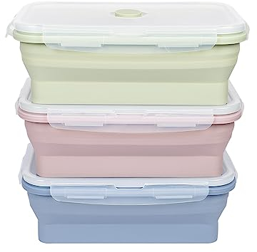 EASYLOCK Paquete de 3 recipientes de silicona de 1200 ml con tapas plegables para almacenamiento de congelador de cocina, fiambreras, recipientes de preparación de comidas