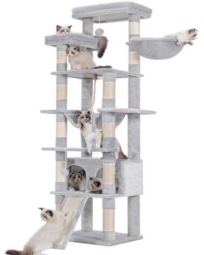 Heybly HCT033W Kratzbaum, hoch, mehrstöckig, für Indoor-Katzen, 198,1 cm