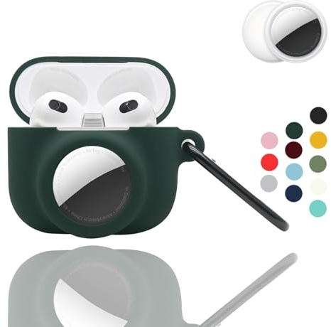 CAQAKA 2-in-1-Schutzhülle gegen Kratzer, Stürze und Verlust, kompatibel mit AirPods der 3. Generation und AirTag, weiche Silikonhülle mit Karabiner für Junge