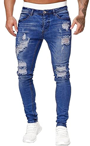 Genérico Pantalones Vaqueros Rotos Hombre Tallas Grandes Basic Simple Pantalon con Bolsillo Resistente Al Aceite Cómoda Jeans Pants