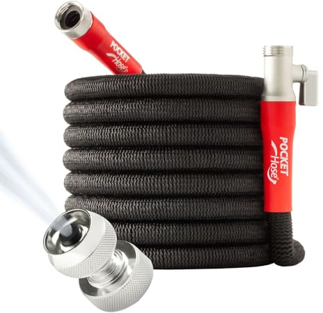 Pocket Hose Silver Bullet 2.0 Expandable Garden Hose 75-FT with Turbo Shot Nozzle, AS-SEEN-ON-TV, Lead-Free, Solid Aluminum Connectors, Easy On/Off Valve, Kink-Free, Leak-Proof