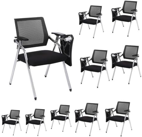 Student Chair Folding Chairs with Desk Attached,Mesh Office Chair With Lumbar Support,Foldable Computer Desk Chair with Tablet Arm Writing Board and Metal Frame Backrest Table Chair (Color : 10pcs