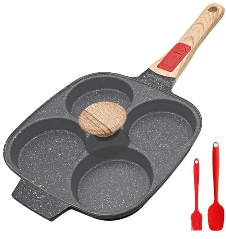 Bobikuke Poêle à 4 Emplacements avec Poignée Amovible et Couvercle, Poêle à Pancakes Antiadhésive en Aluminium pour Tous Feux Dont Induction - Noir