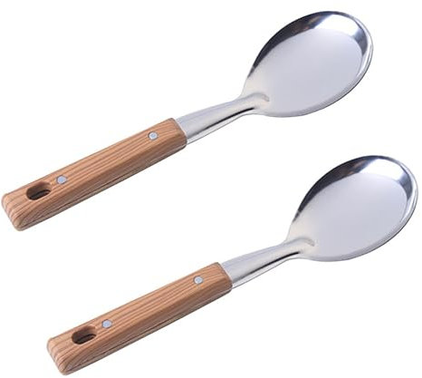2 Pcs Rice Spoon, 10.5 Inch Stainless Steel Shovel with Wooden Handle for Cooking (2)