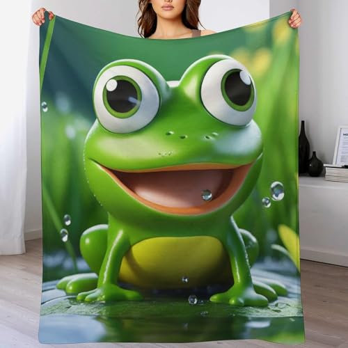 Frosch mit großen Augen Dick Decke Weich Wärme Gemütlich Flannel-Fleece Sofadecke Deckeldecke 3D Bilder Wohndecke Für Bett/Sofa（180×200cm）