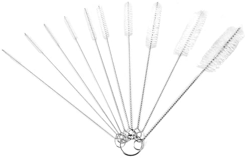 Luckious 10Pcs Bottle Pipe Cleaner Brushes,Flexible Straw Cleaner Nylon Brush Set with Key Ring,Small Cleaning Brushes for Tube Bottle Glasses Straw Kettle Spout Washing(White)