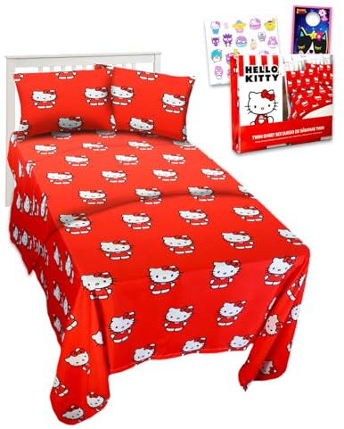 Hello Kitty Bettw sche-Set f r Kleinkinder Set mit Bettlaken und Bettlaken f r Doppelbett, Spannbetttuch und Kissenbezug f r Doppelbett und Tattoos, mehr | Hello Kitty Sheets Hello Kitty