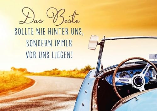 Gutsch Verlag Postkarte für Auto-Enthusiasten mit inspirierendem Zitat und Oldtimer-Motiv. Perfekt für alle, die das Beste im Leben immer vor sich sehen wollen!