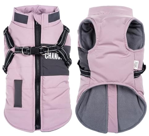 Oslueidy Hunde Winterjacken,Warme Hundemäntel Reflektierend Hundekleidung wasserdichte Welpenweste für kaltes Wetter mit Hundegeschirr für kleine mittelgroße Hunde