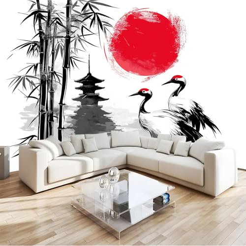 Photo murale 450 x 315 cm Peinture à l'encre de temple japonais - Papier peint non tissé pour enfants et adultes - Image panoramique Déco Maison Chambre