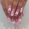 GlamRays Press On Nails Coffin Nail White French Tip False Nails Square Shape Full Cover Lace Glitter Glue Nails Pink Flowers Bow Charms Designs Pack of 24