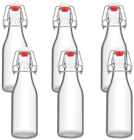 MEETOZ Glass Bottles with Stoppers,6PCS 250ml/9Oz Clear Glass Bottles,with Airtight Stoppers Clip Top Preserve Bottles,For Oil, Wine,Vinegar, Condiments, Water, Juice