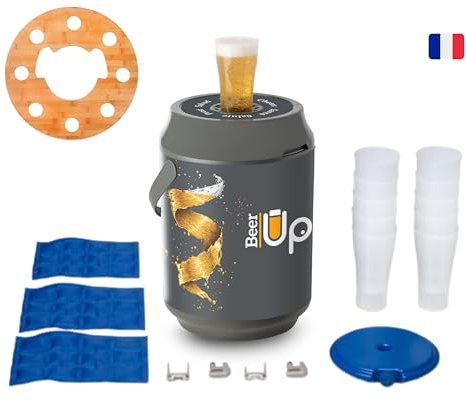 BEER UP - Tireuse à Bière Portative 10 Verres + Plateau pour Fût de bière 5L Beertender - Bière fraîche 20h Sans Électricité - Transportable - Évènement, pique-nique, Apéritif STANDARD