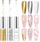 Yueshop Metallic Gel Nail Polish, 1PCS White Liner Gel Polish & 2PCS Silver Bronze Gold Mirror Chrome 3D Effect Gel Liner Nail Art Soak Off UV/LED for Drawing Pattern French Manicure, 8ml