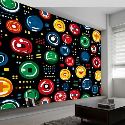 Vlies Fototapete Cartoon Farbige Punkte Tapete 250 x 175 cm (B x H), Moderne Vliestapete 3d Effekt Wand Dekoration Spiel Button Motivtapeten Wandtapete Wohnzimmer Restaurant Kinderzimmer
