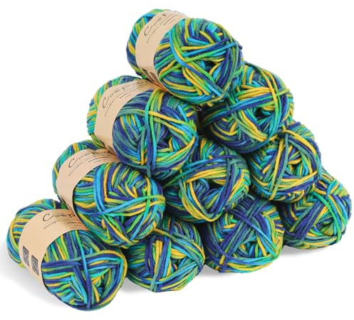 Coopay Wolle zum Häkeln, Farbverlauf Häkelgarn 10x45g, Wolle zum Stricken, Weiche Bunt Milchfaser Baumwolle zum Häkeln, 5-Fädig, Schöne Häkelwolle für Schal, Socken, Babykleidung, Puppe - Blau Gelb