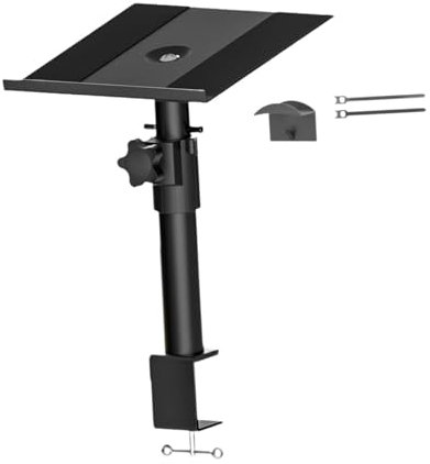 BaotyJie Clamp on Speaker Stand Audio Holder Height Adjustment and Tilt Universal Desk Mount Shelf Tray Speaker Support for Subwoofer, 1 piece
