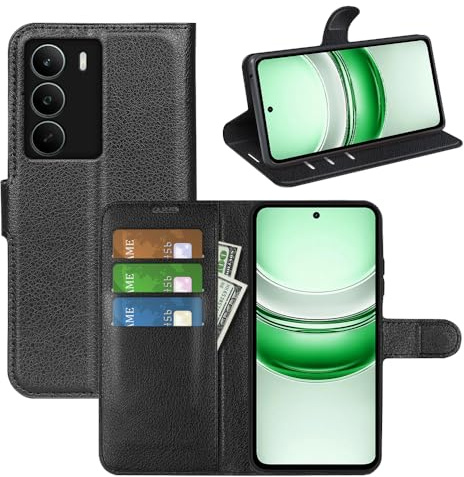 BOCTECH Funda para Realme C71, Carcasa con Tapa Flip Case Libro de Cuero PU Piel y Silicona Suave Cartera Cover Antigolpes con Cierre Magnético, Ranura para Tarjeta y Soporte, Negro